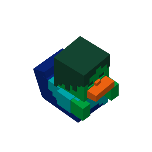 Blocky Green Pixel Zombie Dash Duck (3D render, made to order)