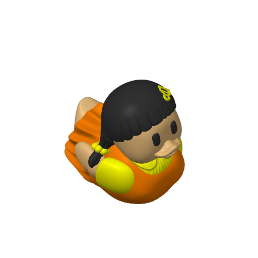 Pigtailed Orange Dress Giant Doll Dash Duck (3D render, made to order)